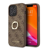 Guess iPhone 13 Pro Max 4G Ring Stand hátlap, tok, barna