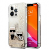 Karl Lagerfeld iPhone 13 Pro Liquid Glitter Karl & Choupette hátlap, tok, arany