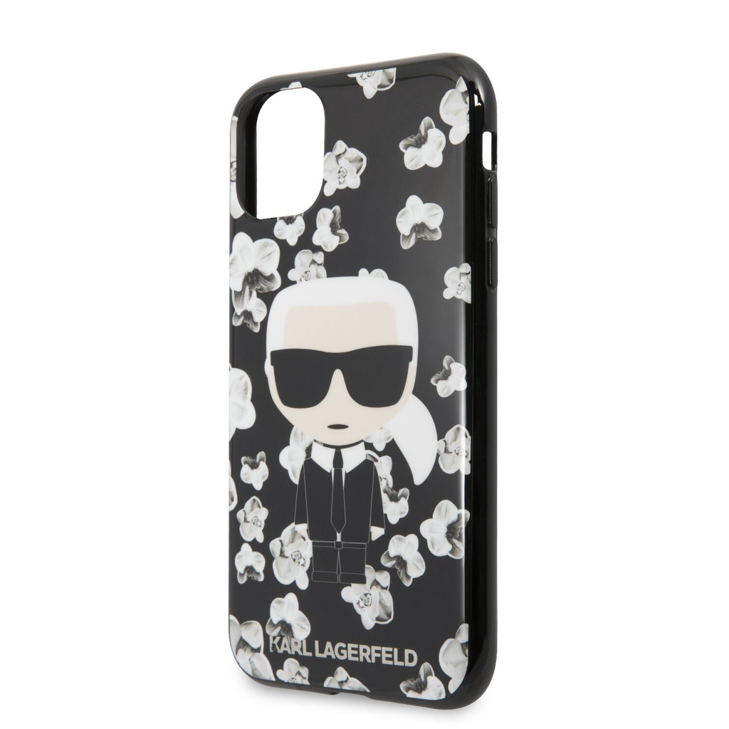  Karl Lagerfeld orchidea mintás tok iPhone 11 Pro készülékre fekete színben