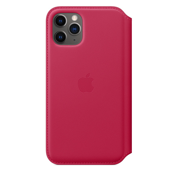 iPhone 11 Pro Max kinyitható bőrtok málna piros színben