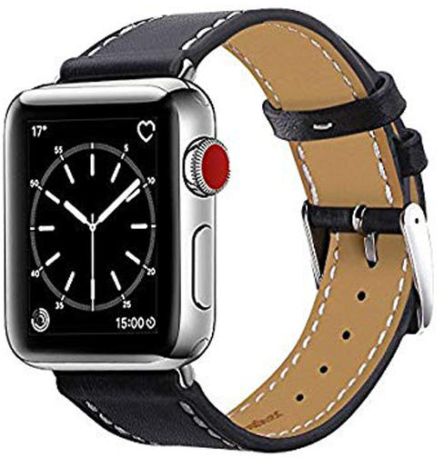 Apple Watch 42/44/45/49 mm fekete színű utángyárott bőr szíj