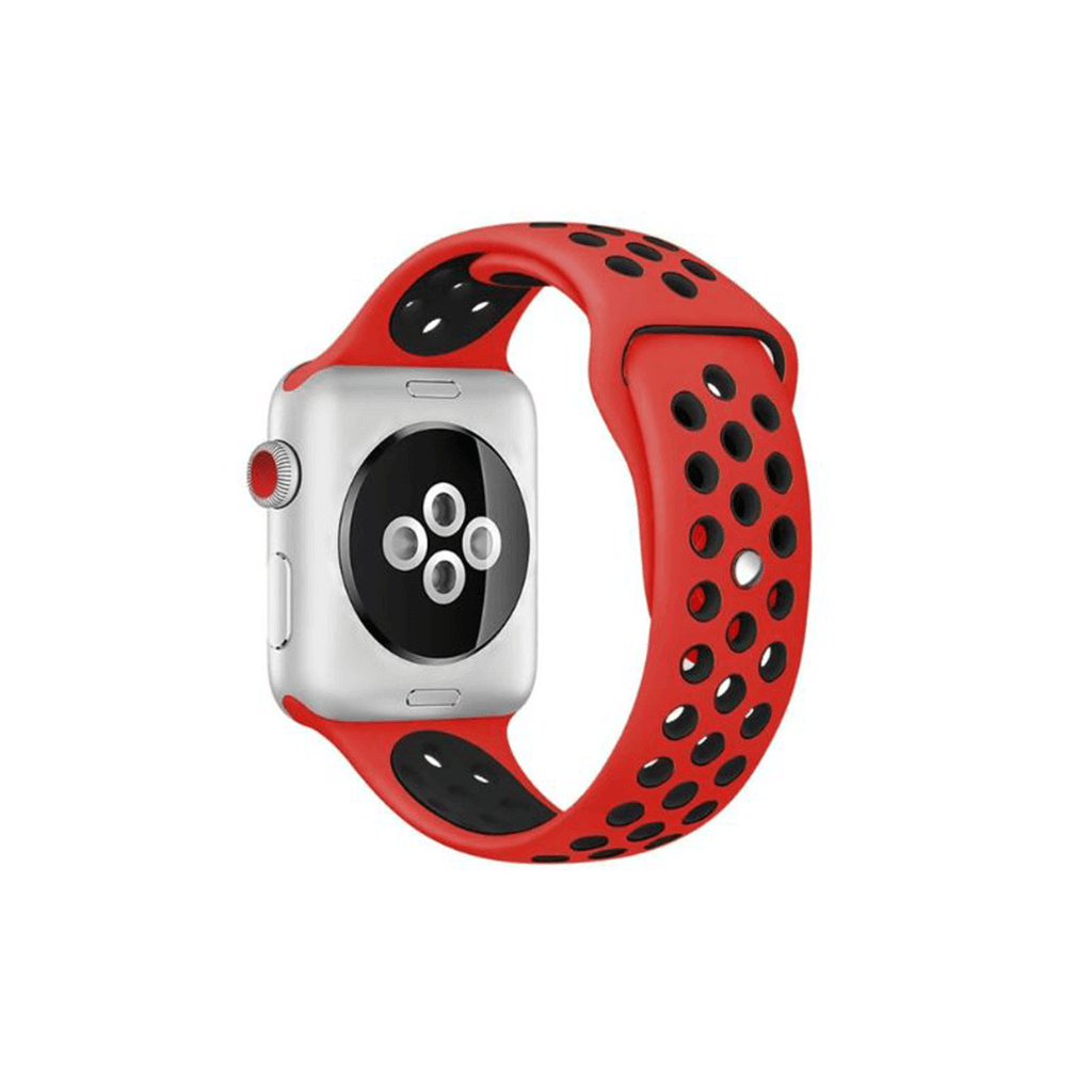 Apple Watch 42/44/45/49 mm piros-fekete utángyártott szilikon sportszíj 