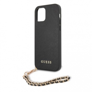 GUESS tok iPhone 12 / 12 Pro készülékre fekete, láncos csuklópánttal