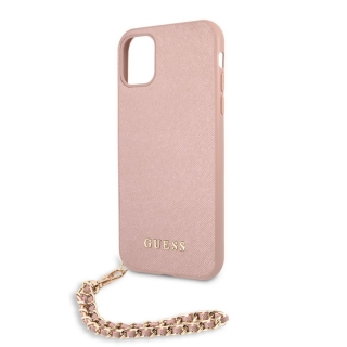 GUESS tok iPhone 12 / 12 Pro készülékre rózsaszín, láncos csuklópánttal