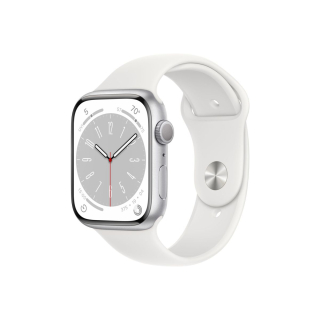 Apple Watch Series 8 45mm ezüst alumíniumtok, fehér sportszíj