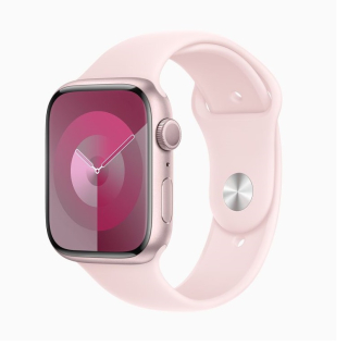 Apple Watch Series 9 45mm rózsaszín alumíniumtok, világos rózsaszín sportszíj