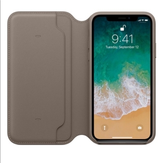 iPhone X / XS gyári kinyitható bőrtok / leather folio  vakondszürke színben
