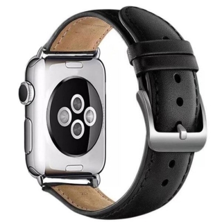 Apple Watch 38/40/41 mm fekete színű utángyártott bőr szíj