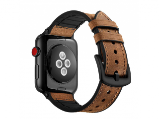 Apple Watch 42/44/45/49 mm barna színű utángyártott bőr szíj
