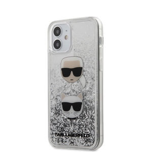  Karl Lagerfeld ezüst glitteres tok iPhone 12 mini készülékre Karl&Choupette