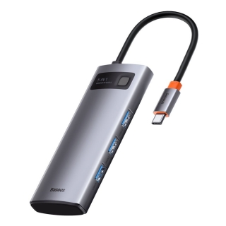 BASEUS METAL GLEAM TYPE-C HUB, 5 IN 1 3 x USB 3.0, HDMI, szürke
