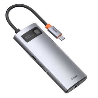 BASEUS METAL GLEAM TYPE-C HUB, 6 IN - 3 x USB 3.0, HDMI, szürke