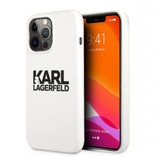Karl Lagerfeld iPhone 13 Pro Max fekete feliratos Silicone hátlap, tok, fehér