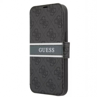 Guess iPhone 13 Pro 4G Printed Stripe oldalra nyíló tok, szürke-fekete