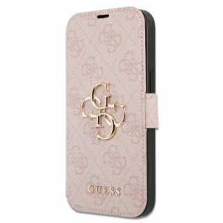 Guess iPhone 13 Pro 4G Metal Logo oldalra nyíló tok, rózsaszín