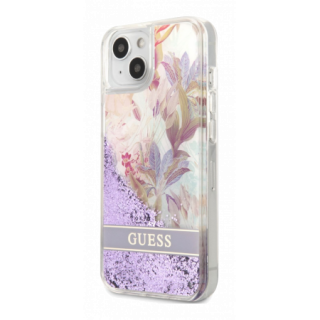 Guess Liquid Glitter Flower Apple iPhone 13 hátlap tok, lila