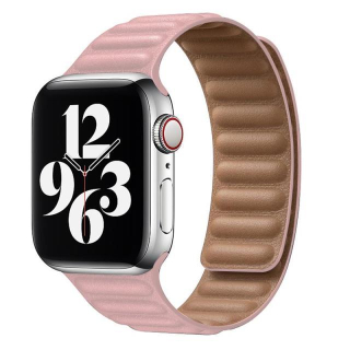 Apple Watch 38/40/41mm rózsaszín Loop Leather bőr óraszíj mágneses