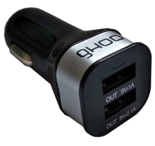 Ghoo autós töltő adapter 2USB 5V/3 1A fekete színben