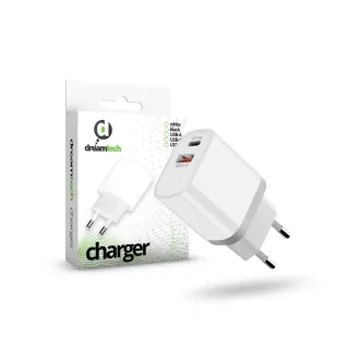 Dreamtech Charger 20W hálózati adapter USB-A+C  fehér színben