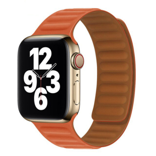 Apple Watch 38/40/41mm narancssárga Loop Leather bőr óraszíj mágneses
