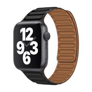 Apple Watch 42/44/45/49 mm fekete Loop Leather bőr óraszíj mágneses