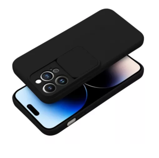 Kameravédős iPhone 15 szilikon tok fekete színben