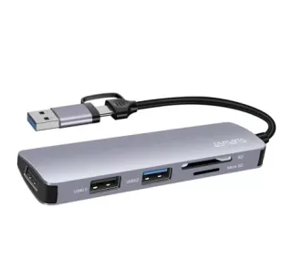 4smarts USB/Type-C Hub, 5-in-1, 2XUSB 2.0, 1XUSB 3.0, kártyaolvasó