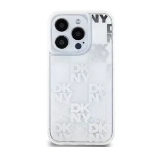 DKNY Liquid Glitter Checkered Pattern iPhone 15 Pro hátlap tok, átlátszó