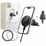 Tech-Protect  MM15W-V5 MagSafe rögzítésű autós gyorstöltő és telefontartó fekete színben