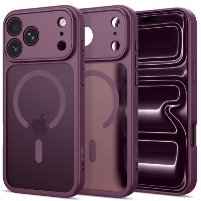 Tech Protect Basicmag Magsafe-rögzítésű iPhone 17 Pro / iPhone 18 Pro tok matt sötét cseresznye színben