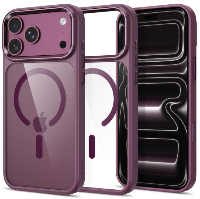 Tech Protect Magmat Magsafe-rögzítésű iPhone 17 Pro / iPhone 18 Pro tok átlátszó-cseresznye piros szinben