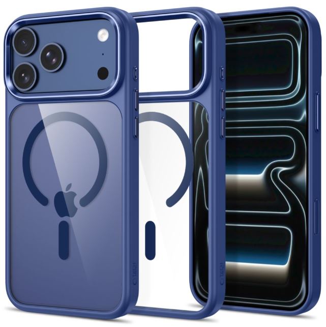 Tech Protect Magmat Magsafe-rögzítésű iPhone 17 Pro Max / iPhone 18 Pro Max tok átlátszó-sötétkék szinben