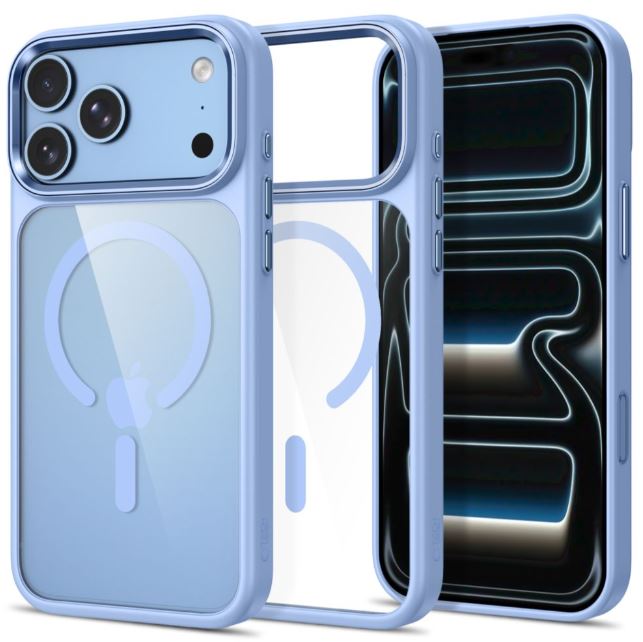 Tech Protect Magmat Magsafe-rögzítésű iPhone 17 Pro Max / iPhone 18 Pro Max tok átlátszó-világoskék szinben