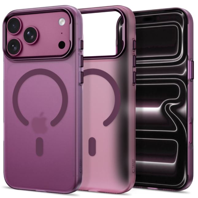 Tech Protect Magzero Magsafe-rögzítésű iPhone 17 Pro / iPhone 18 Pro tok matt sötét cseresznye színben