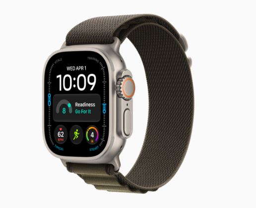 Apple Watch Ultra 4 GPS + Cellular, 49 mm-es natúr titántok, sötét olíva alpesi pánt