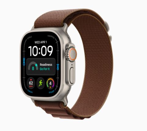 Apple Watch Ultra 4 GPS + Cellular, 49 mm-es natúr titántok, burgundi alpesi pánt