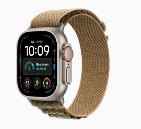 Apple Watch Ultra 4 GPS + Cellular, 49 mm-es natúr titántok, sivatagszín alpesi pánt