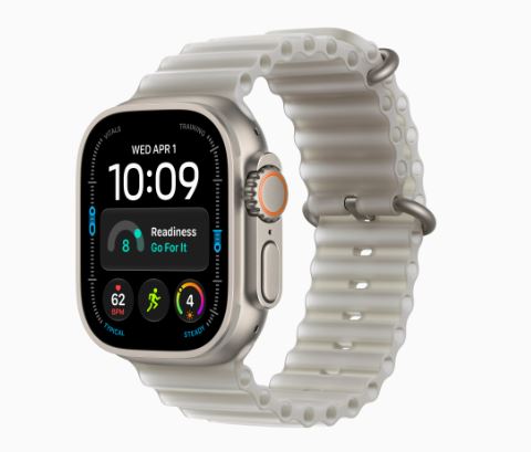 Apple Watch Ultra 4 GPS + Cellular, 49 mm-es natúr titántok, áttetsző szürke óceán szíj