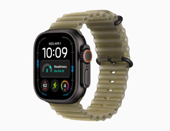 Apple Watch Ultra 4 GPS + Cellular, 49 mm-es fekete titántok, áttetsző mohazöld óceán szíj