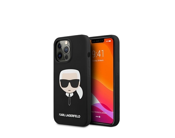 KARL LAGERFELD HEAD LIQUID SZILIKON HÁTLAP TOK APPLE IPHONE 13, FEKETE